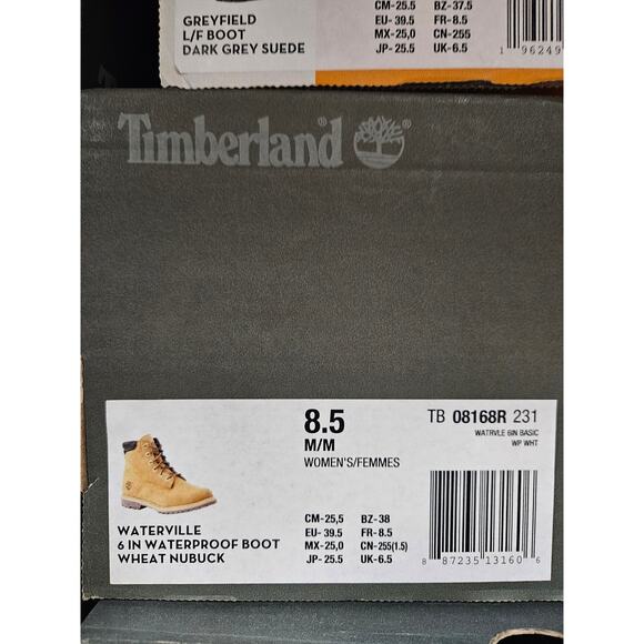 TIMBERLAND WOMEN\'S 8.5 WATERVILLE 6 INCH WATERPROOF BOOTS WHEAT BROWN NIB main image 8